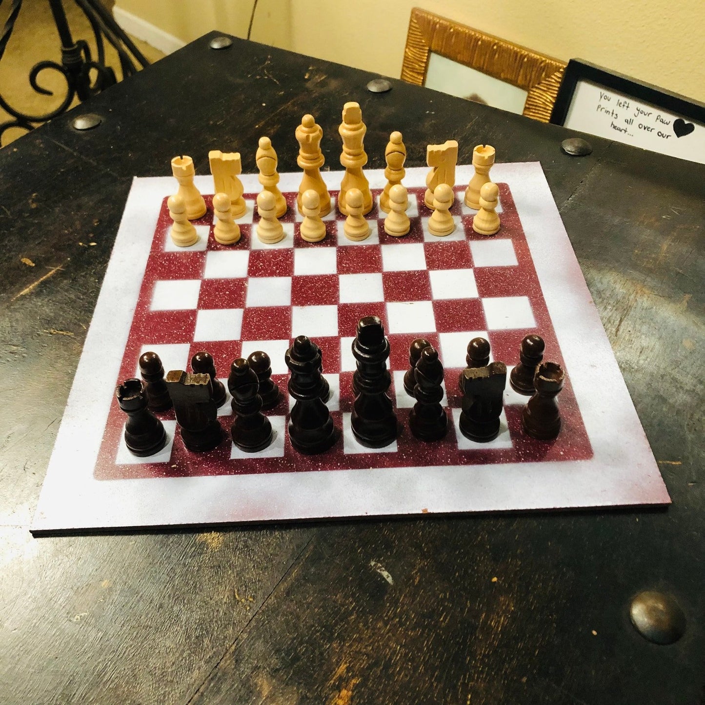 Painted Chess Set - Dark Red