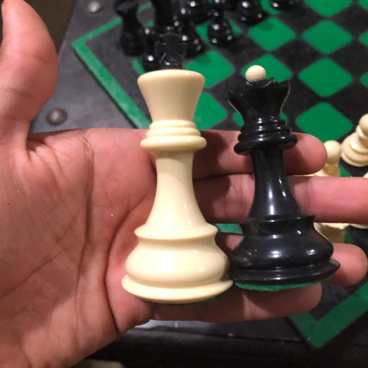 Large Painted Chess Set - Green & Black