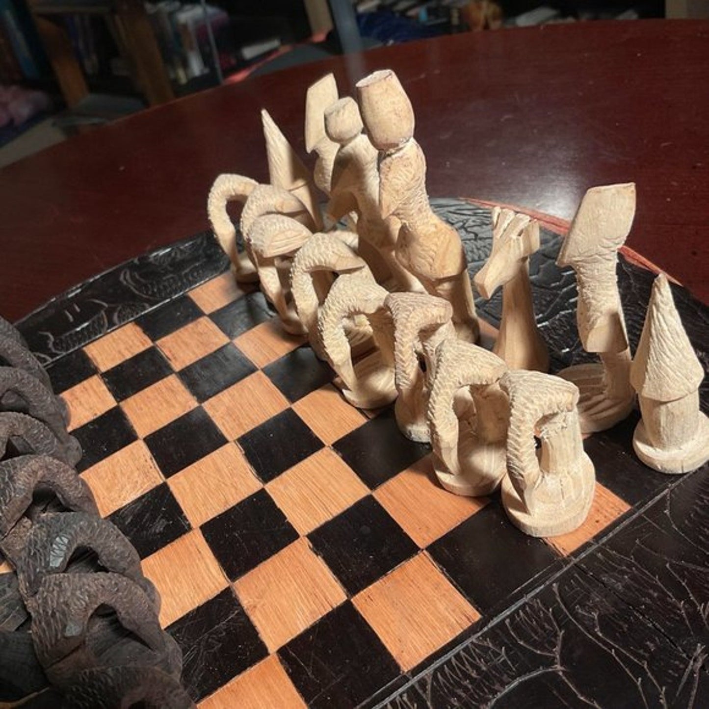 African Wood Carved Chess Board - Ebony Wood