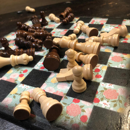 Scrapbook Chess Set - Mint Flowers