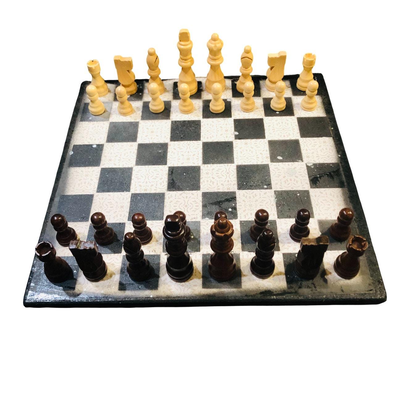 Scrapbook Chess Set - Cream & Black