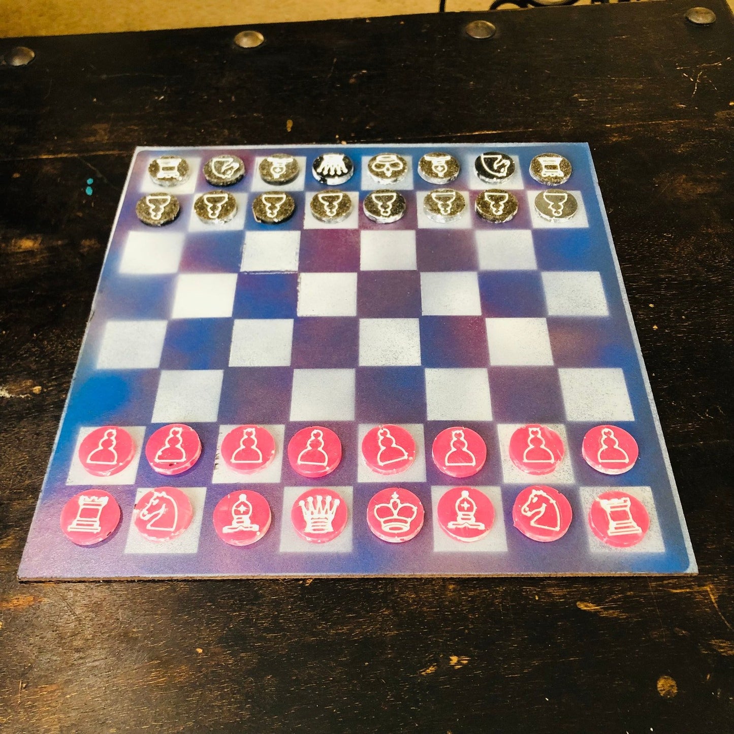 Painted Chess Set - Blue Pink Slushy (Resin Pieces)