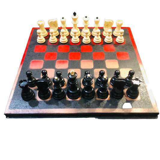 Large Chess Set - Black, Red & Bronze