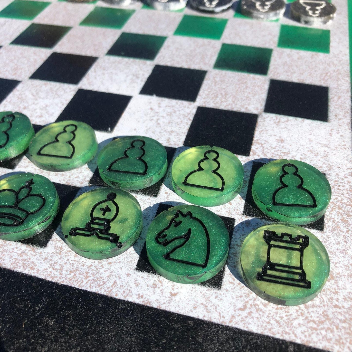 Chess Set - Green Black & White