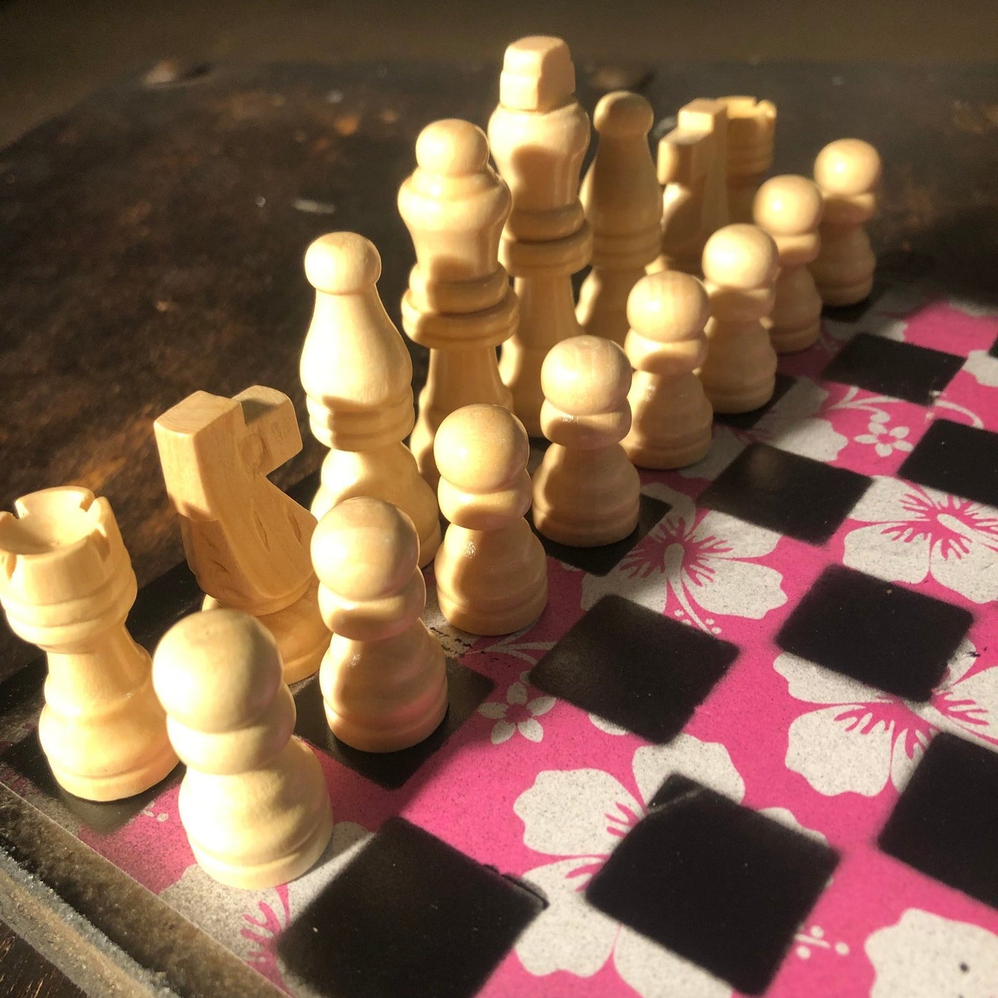 Scrapbook Chess Set - Pink & White Flower