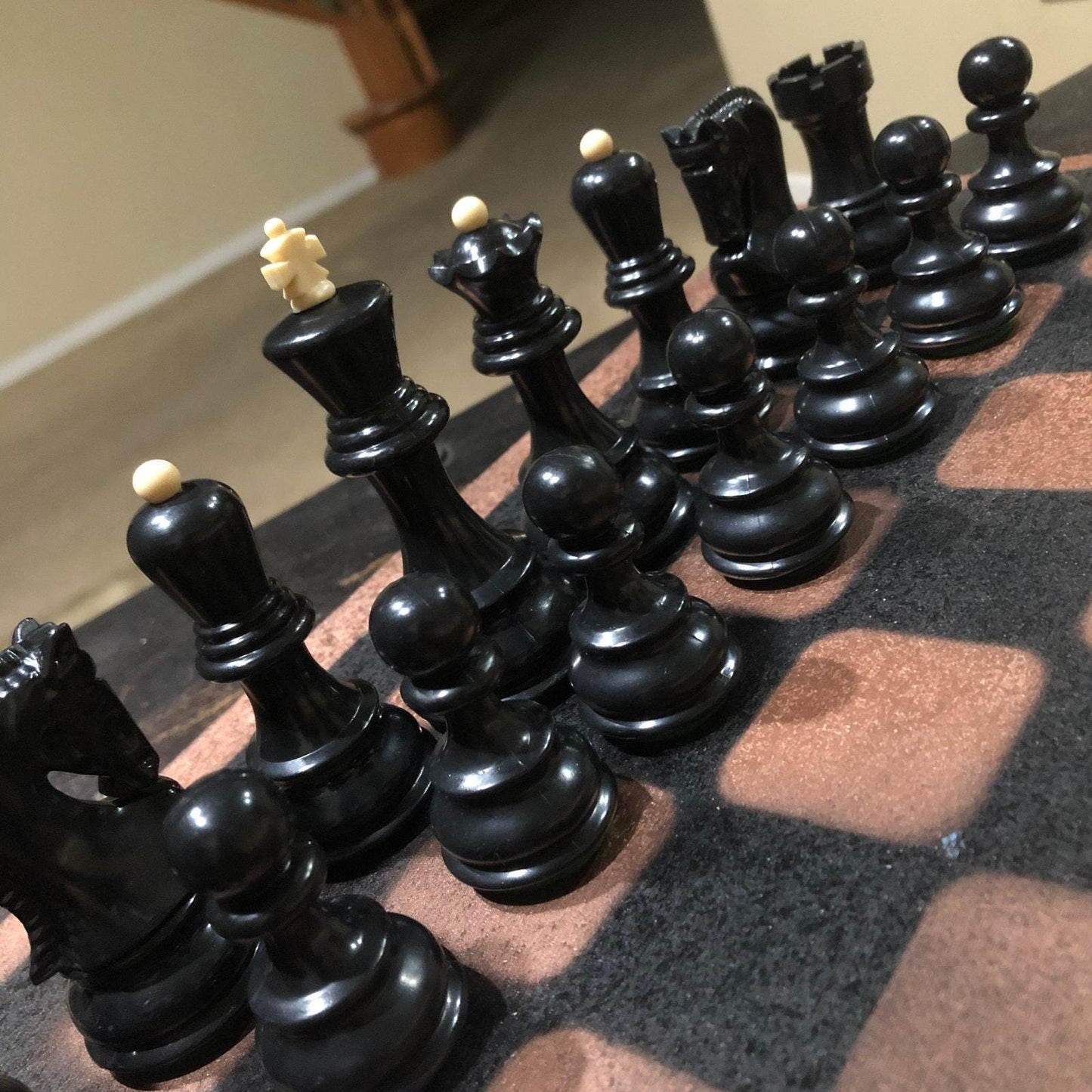 Large Painted Chess Set - Black & Bronze