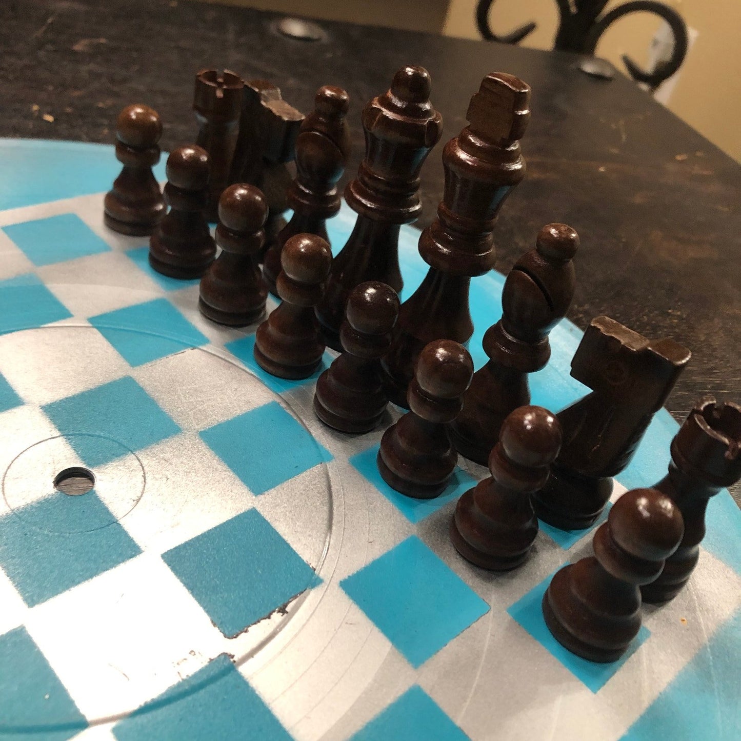 Vinyl Chess Set - Sky Blue Chrome