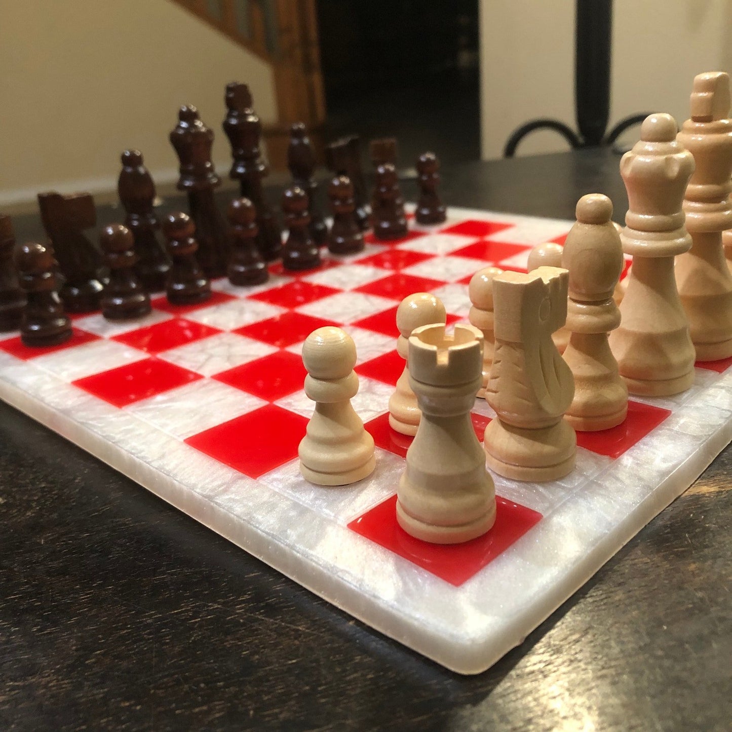 Resin Chess Set - Castle Red (Wood Pieces)