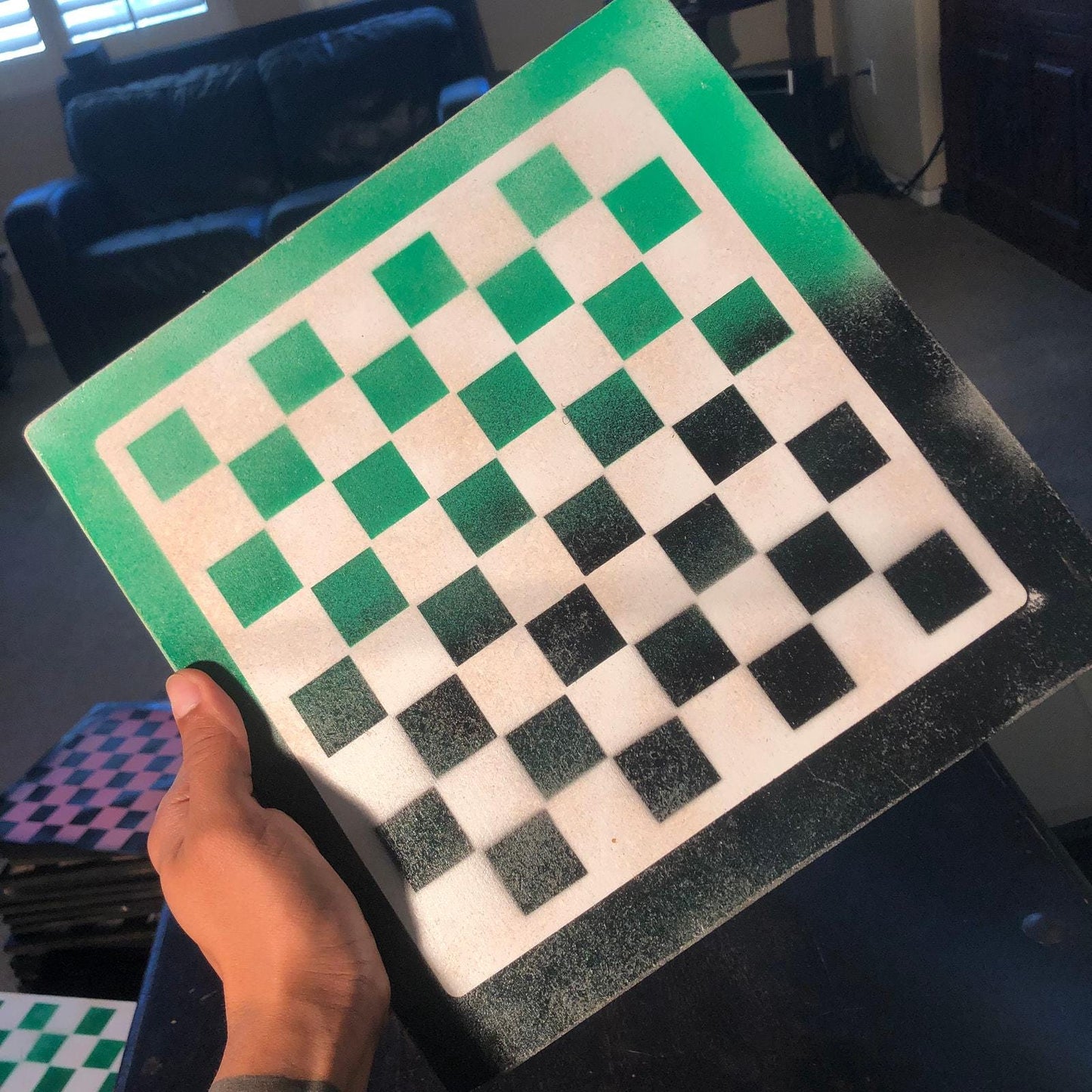 Chess Set - Green White & Black (Resin Pieces)