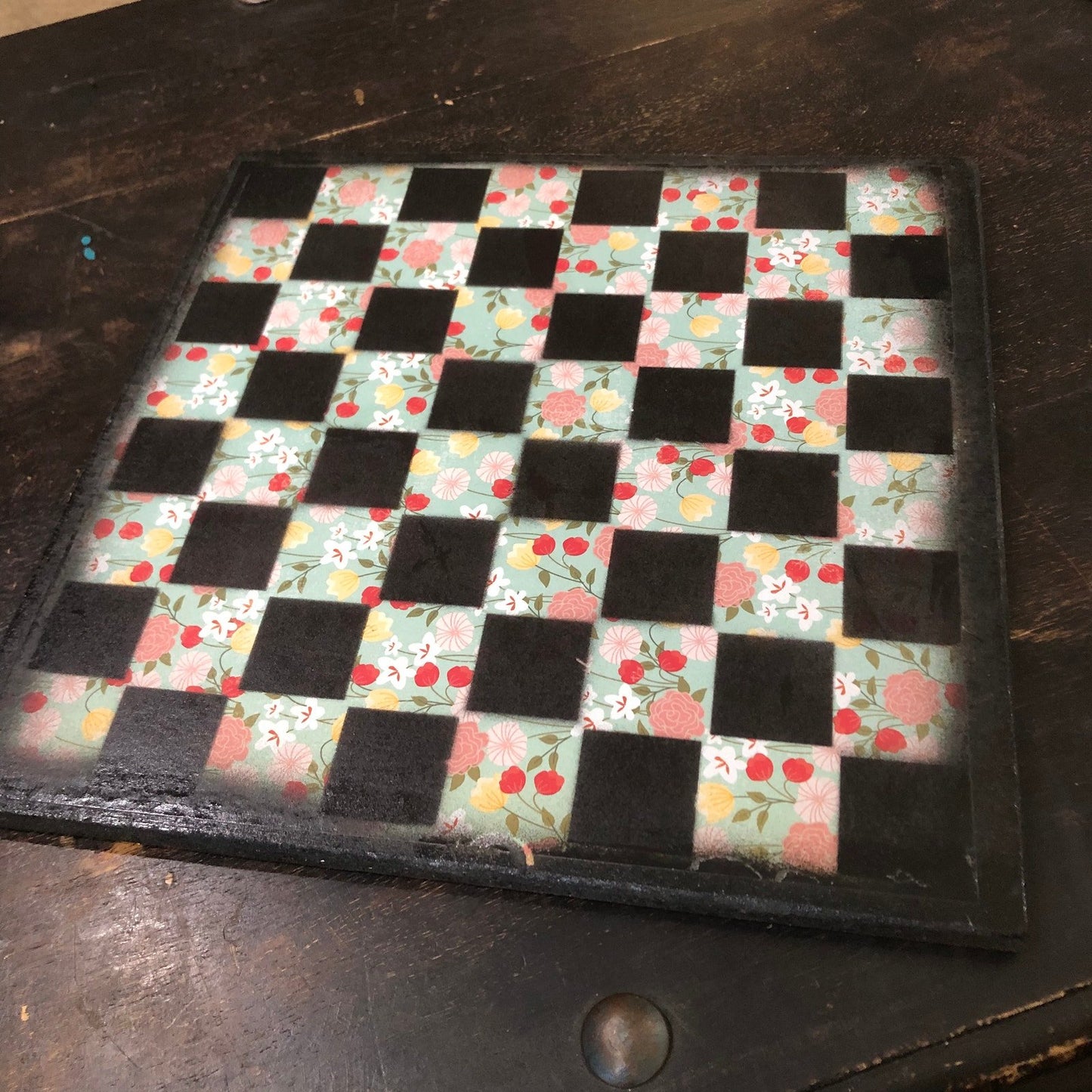 Scrapbook Chess Set - Mint Green Flowers