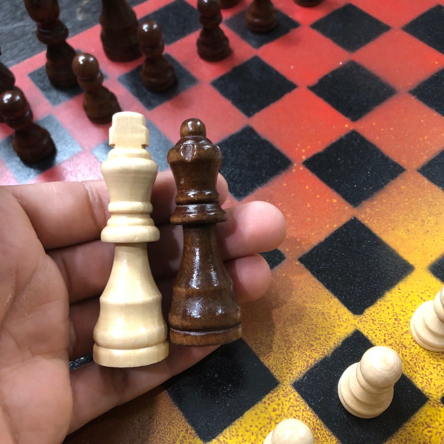 Painted Chess Set -  Red & Yellow Mix