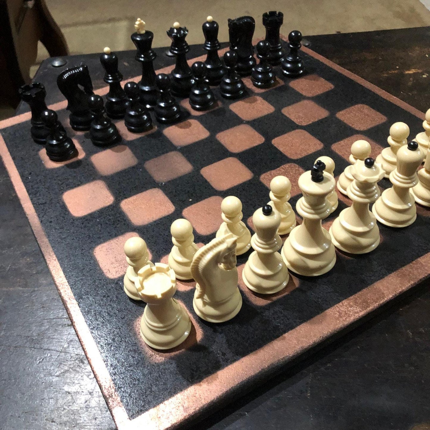 Large Painted Chess Set - Black & Bronze