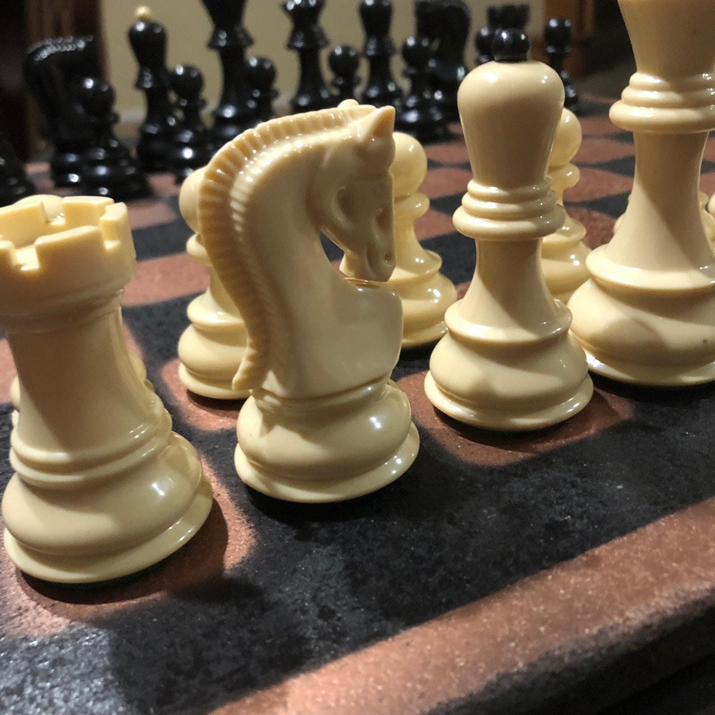 Large Painted Chess Set - Black & Bronze