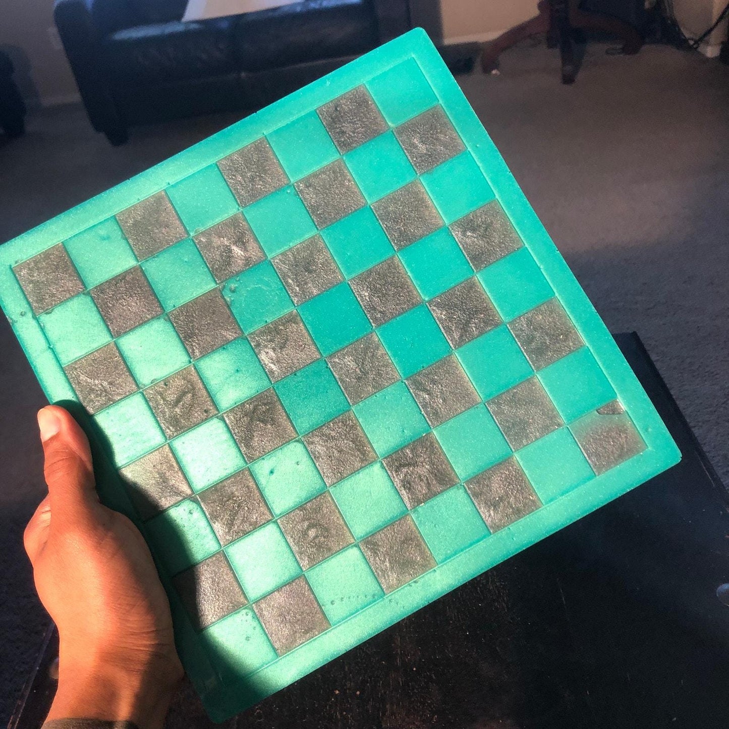 Handmade Resin Chess Set - Aqua Green