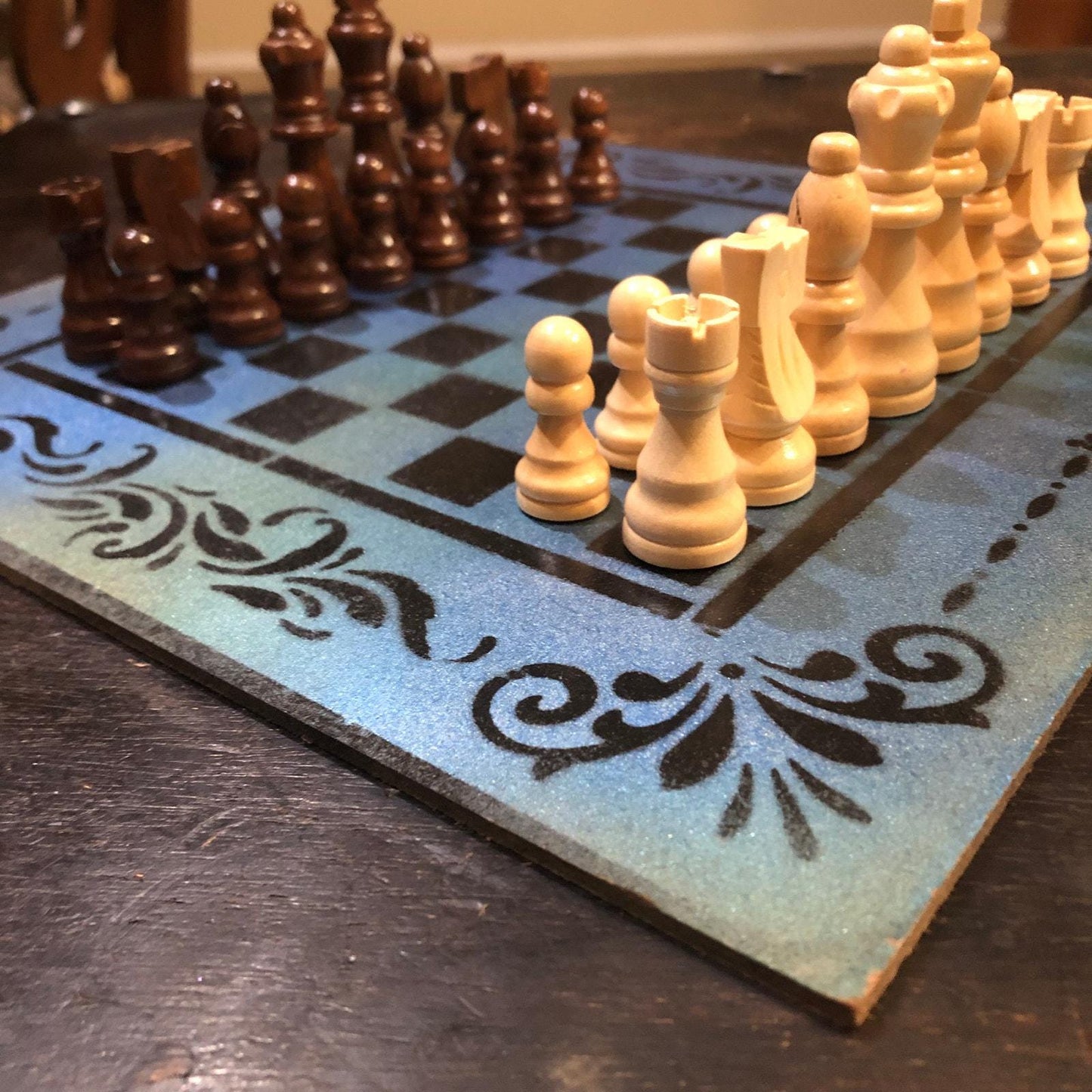 Chess Set - Metallic Blue & Black