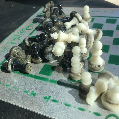 Chess Set - Green Silver