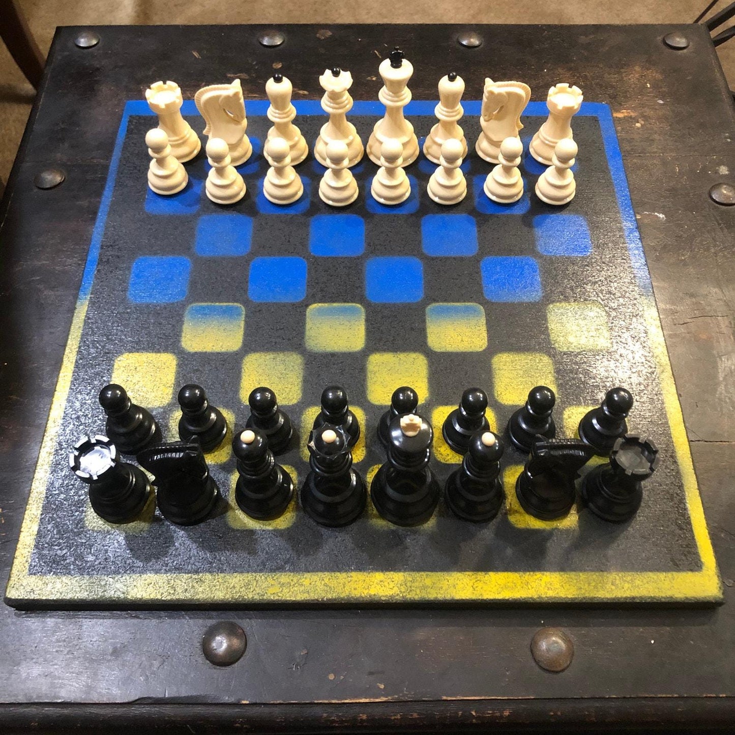 Large Chess Set - Black, Blue & Yellow