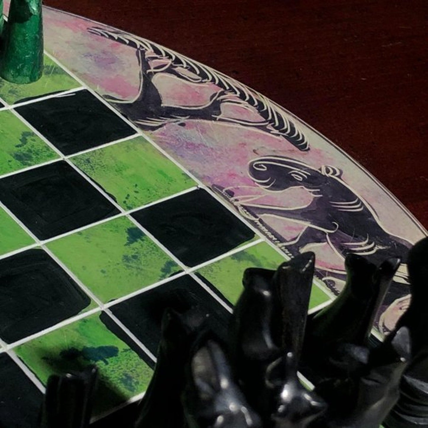 African Vintage Chess Set - Chill Green Chess Board