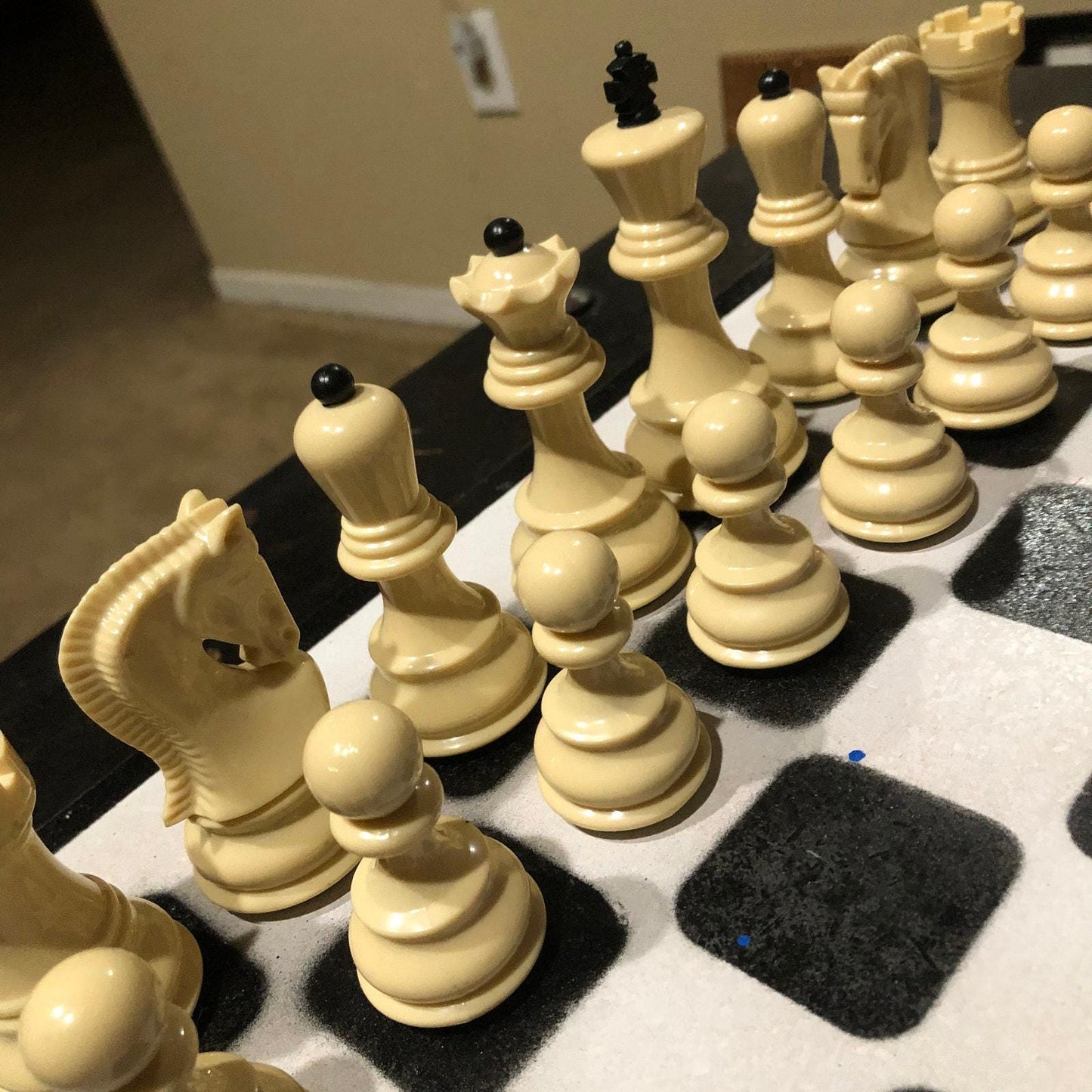 Large Painted Chess Set - Black & White