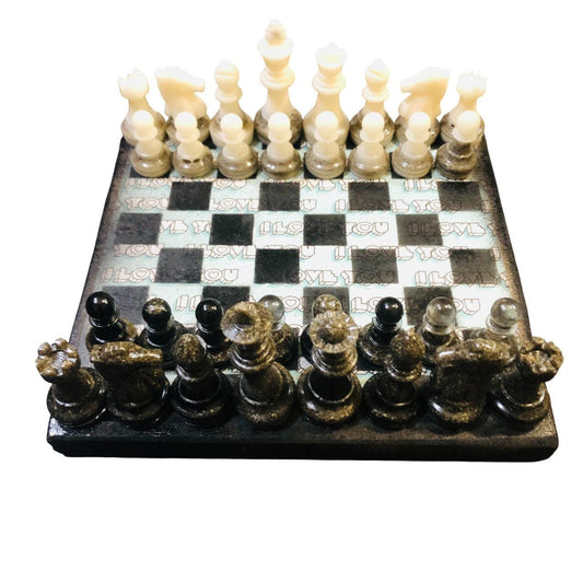 Scrapbook Chess Set - Love You Green (Resin Pieces)