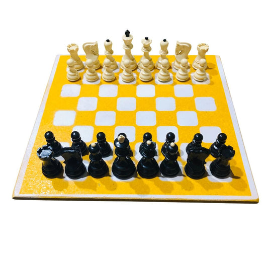 Large Painted Chess Set - Yellow & White