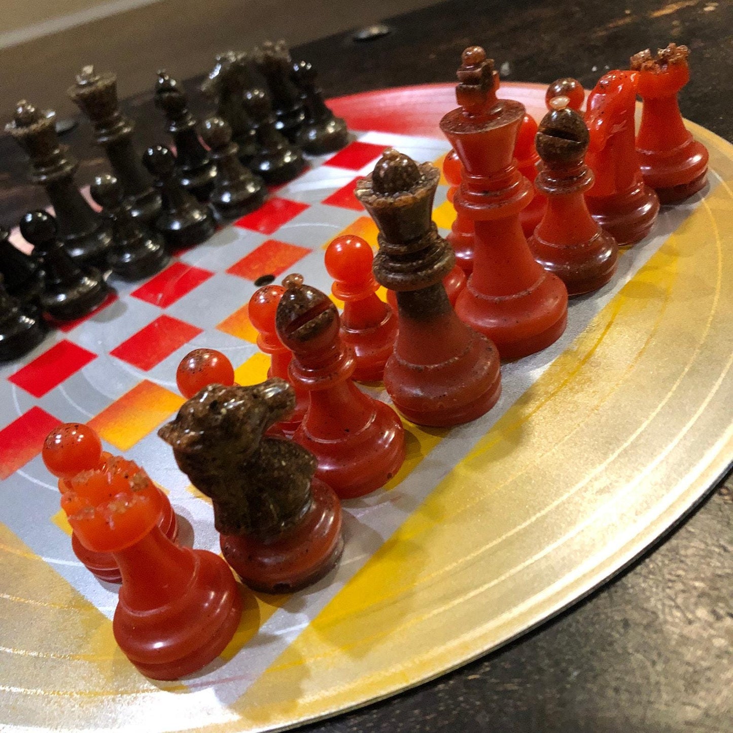 Vinyl Chess Set - Red Yellow Chrome (Resin Pieces)