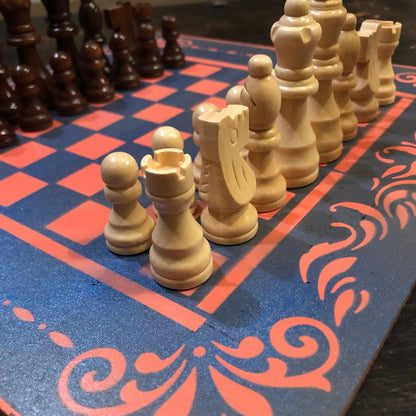 Chess Set - Blue & Peach Pink