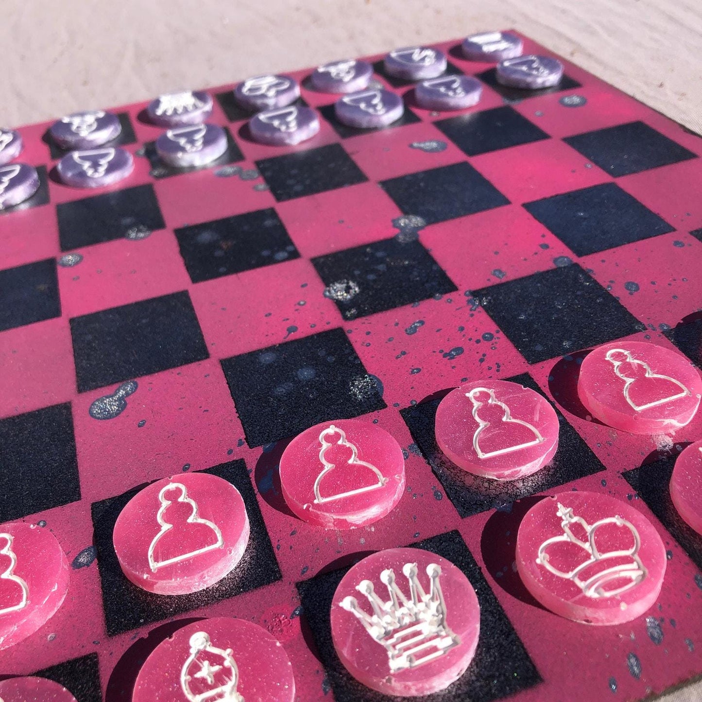 Chess Set - Sprinkled Chrome Pink