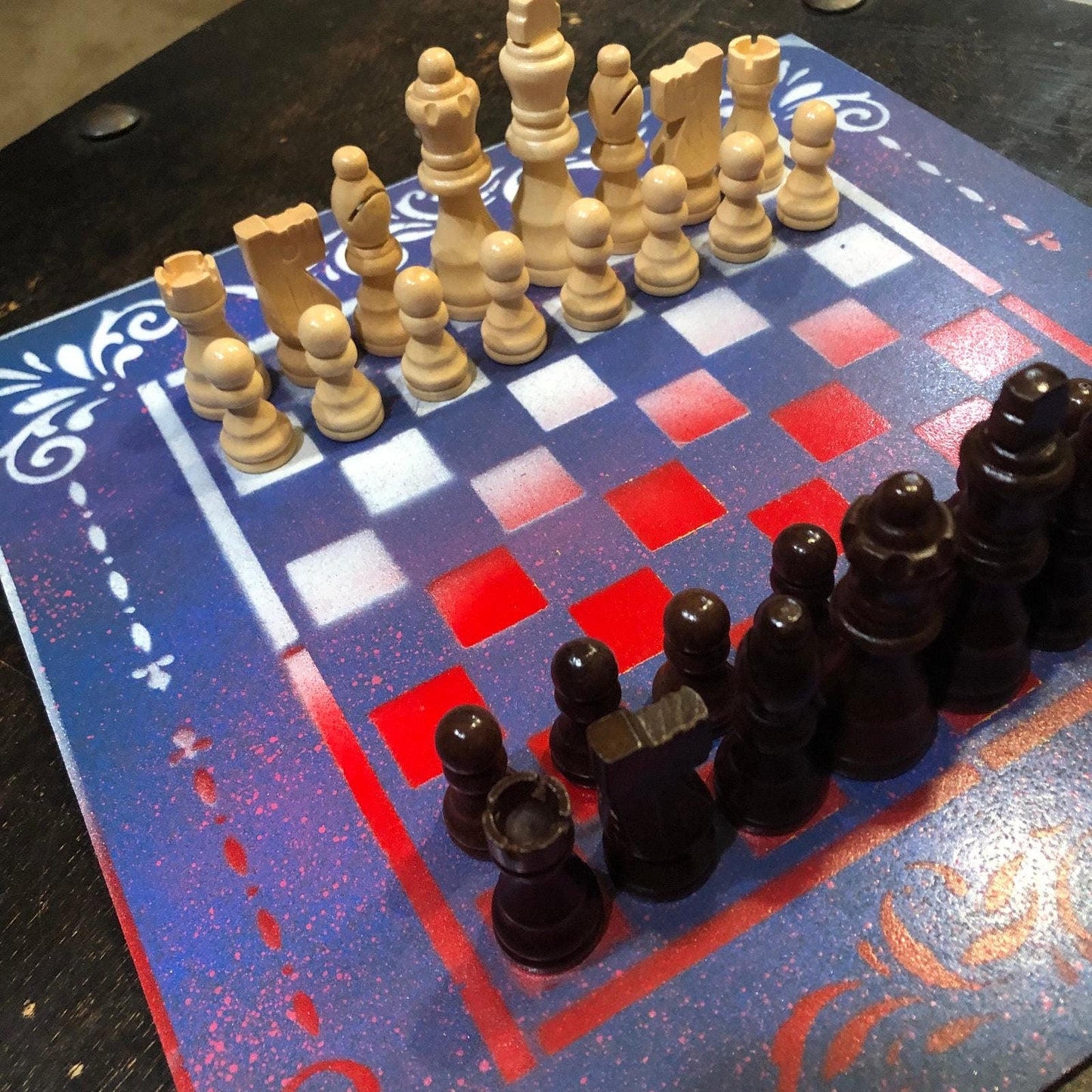 Chess Set - Purple Red & White