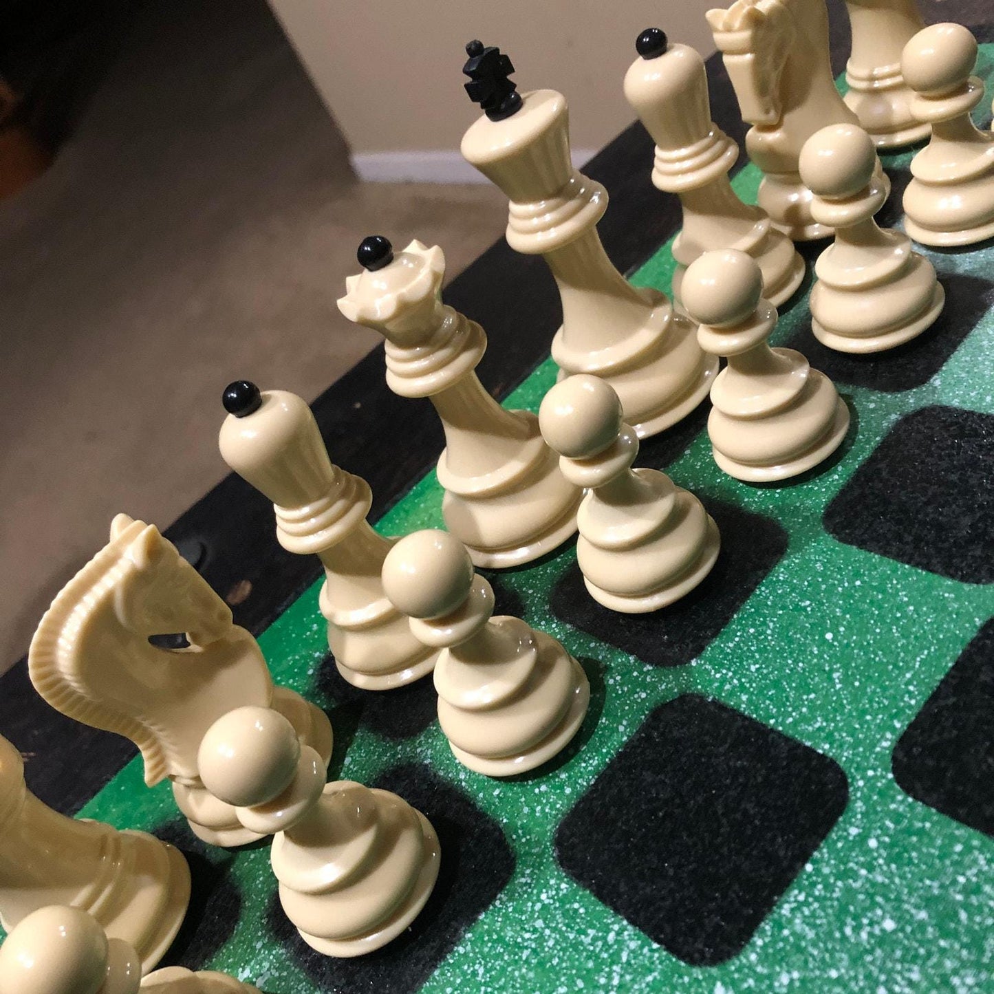 Large Painted Chess Set - Green & Black