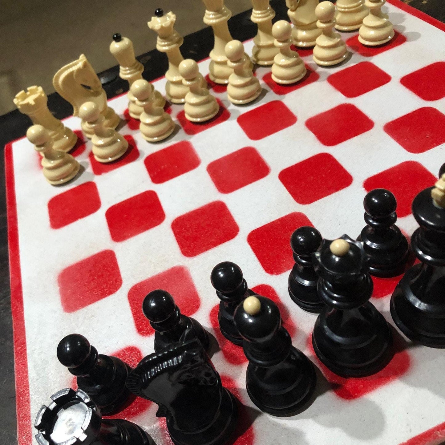 Large Painted Chess Set - White & Red