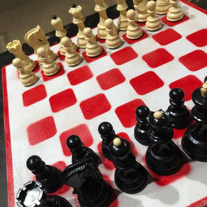 Large Painted Chess Set - White & Red