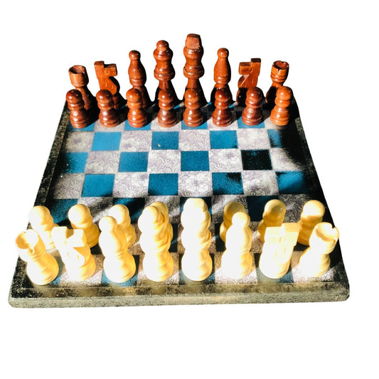 Scrapbook Chess Set - Blue & White Flowered Pattern