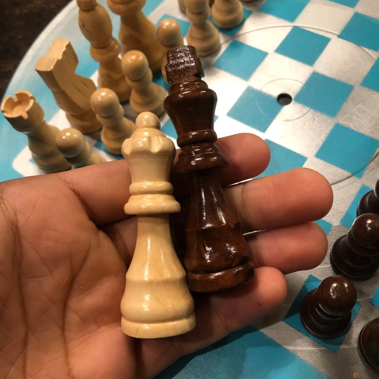 Vinyl Chess Set - Sky Blue Chrome