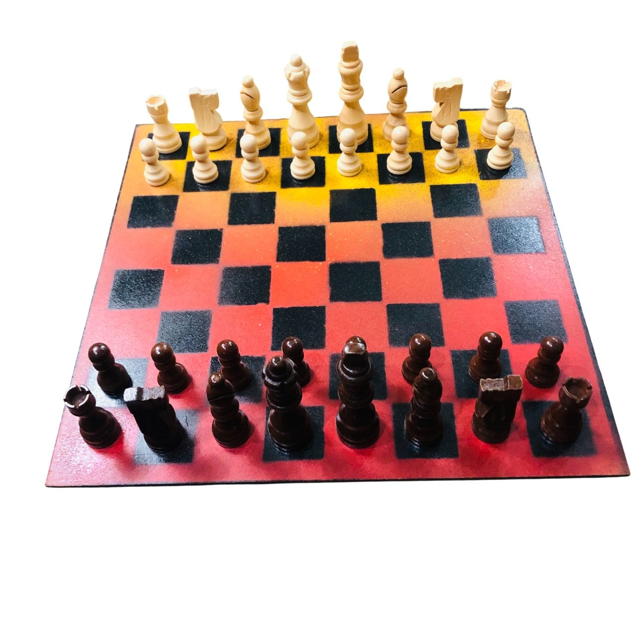 Painted Chess Set -  Red & Yellow Mix