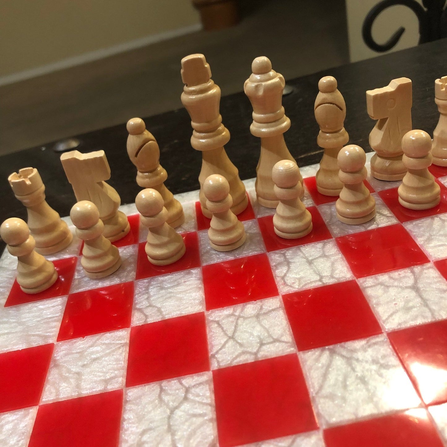 Resin Chess Set - Castle Red (Wood Pieces)