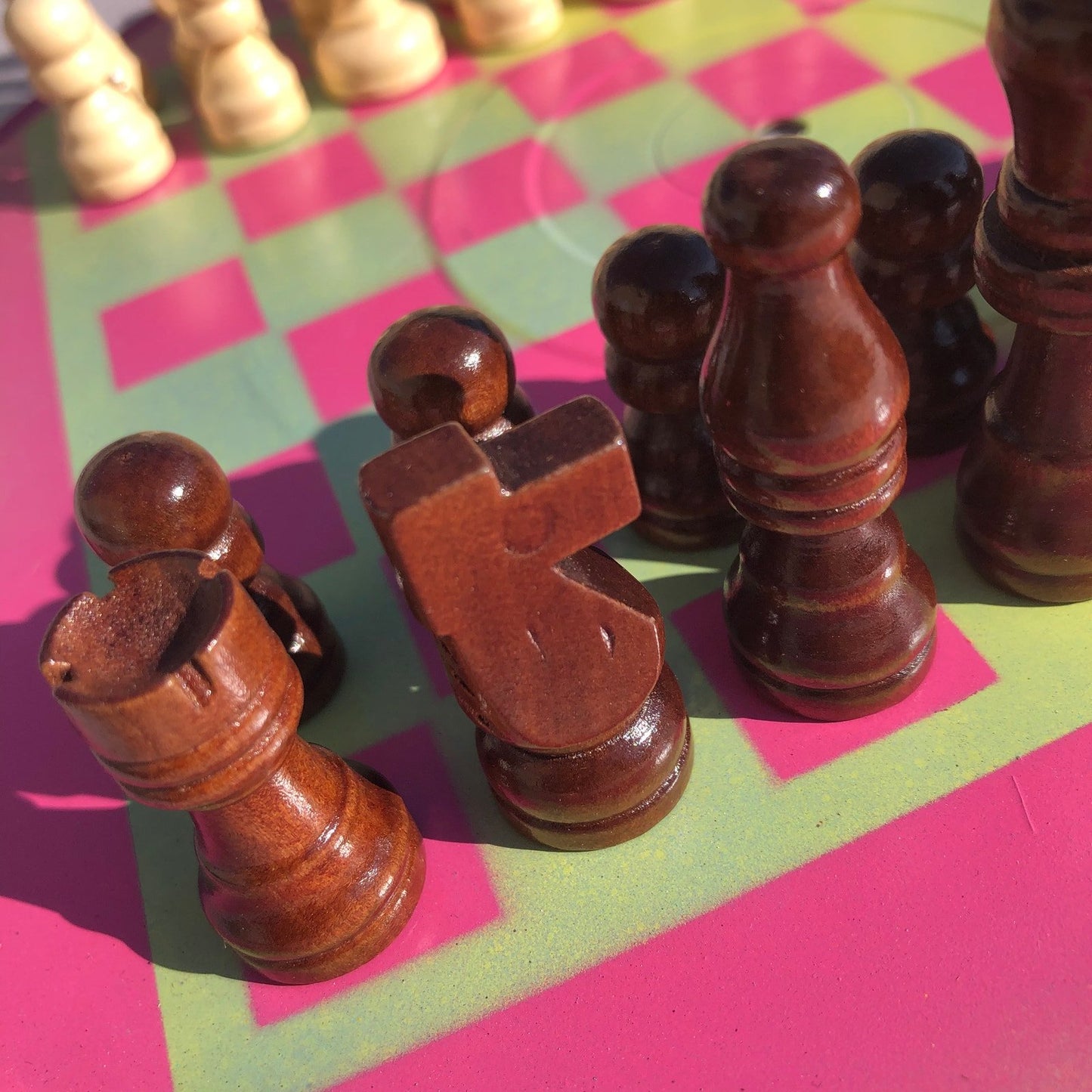 Vinyl Chess Set - Pink Lime Green