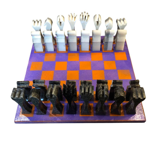 Painted Chess Set - Purple & Orange Royal