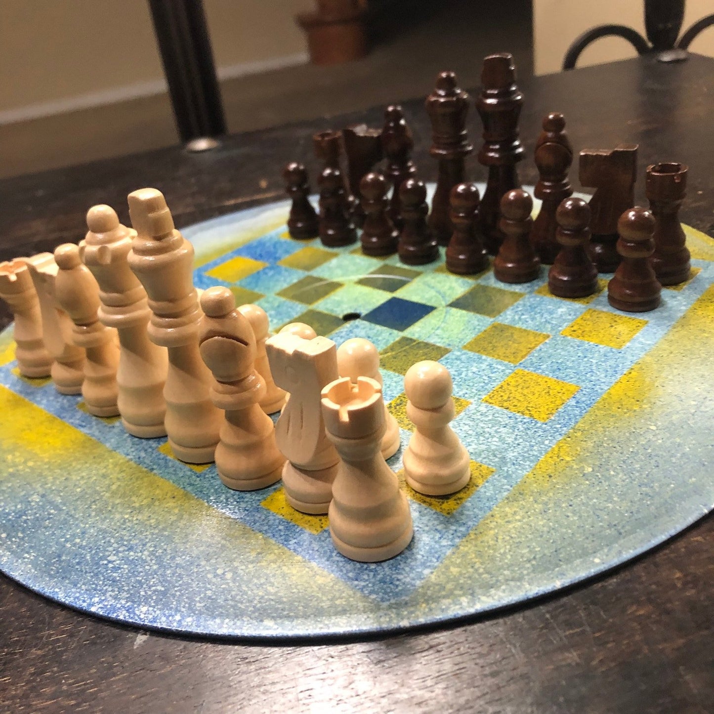 Vinyl Chess Set - Blue Yellow Mist