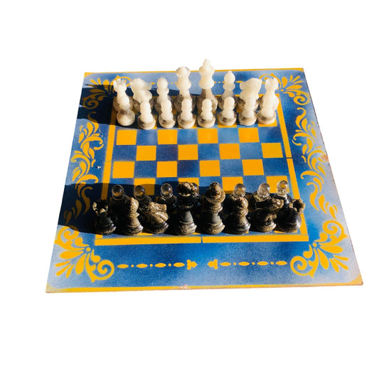 Chess Set - Blue & Yellow Royal