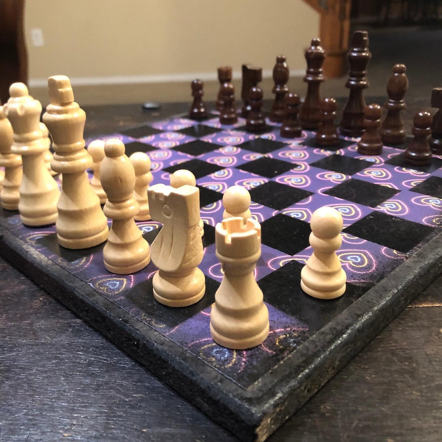 Scrapbook Chess Set - Purple Neon Hearts