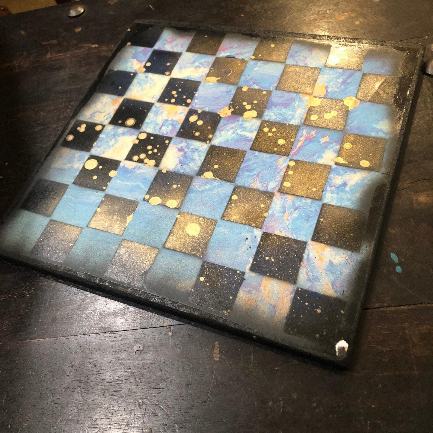 Scrapbook Chess Set - Blue Crystal Gold (Resin Pieces)