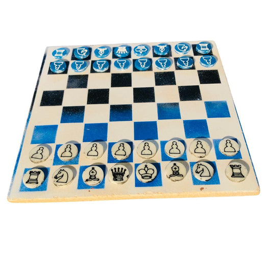 Chess Set - White Blue & Black (Resin Pieces)