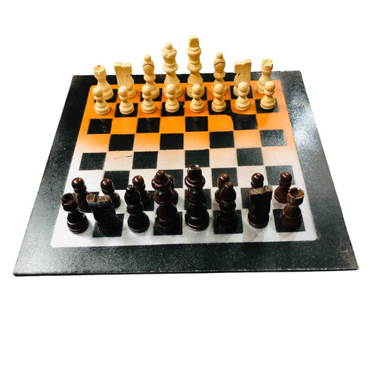 Painted Chess Set - Orange White & Black