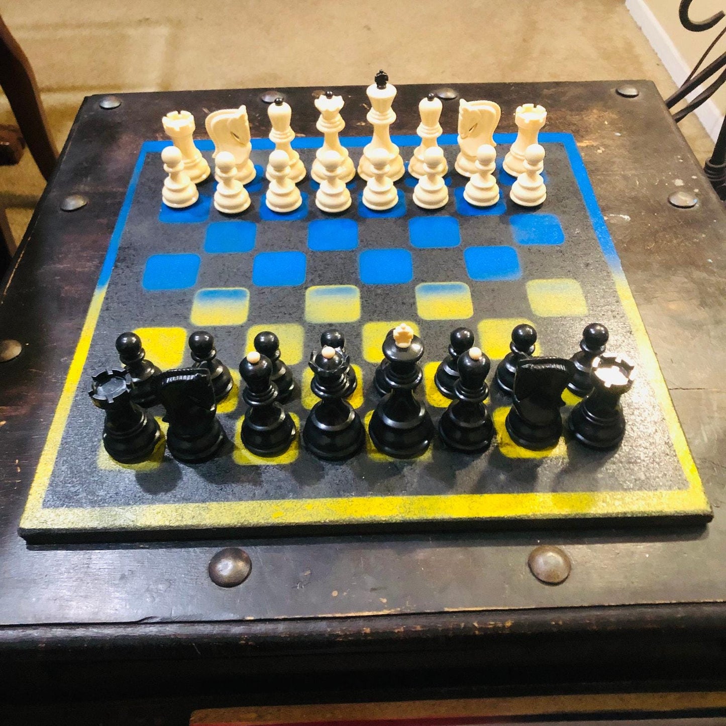 Large Chess Set - Black, Blue & Yellow