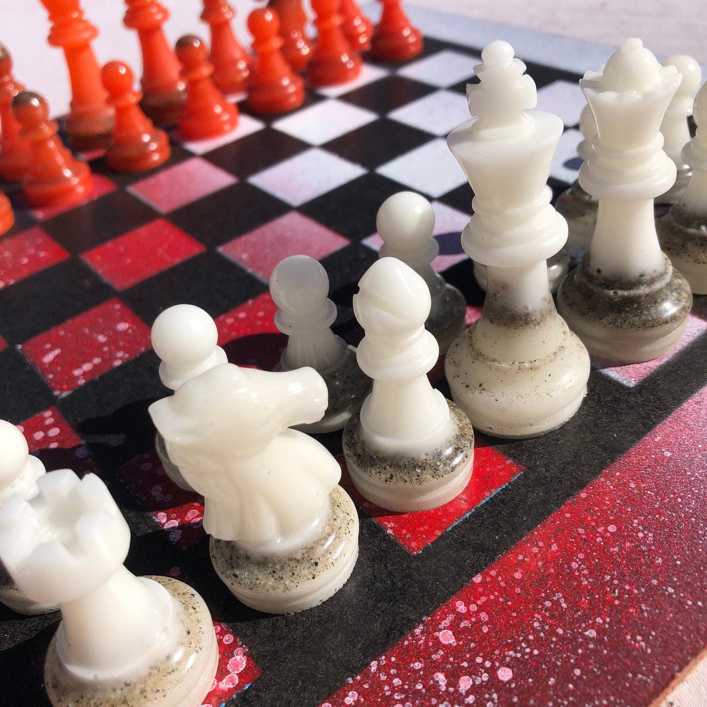 Chess Set - Fire Snow Opal Red