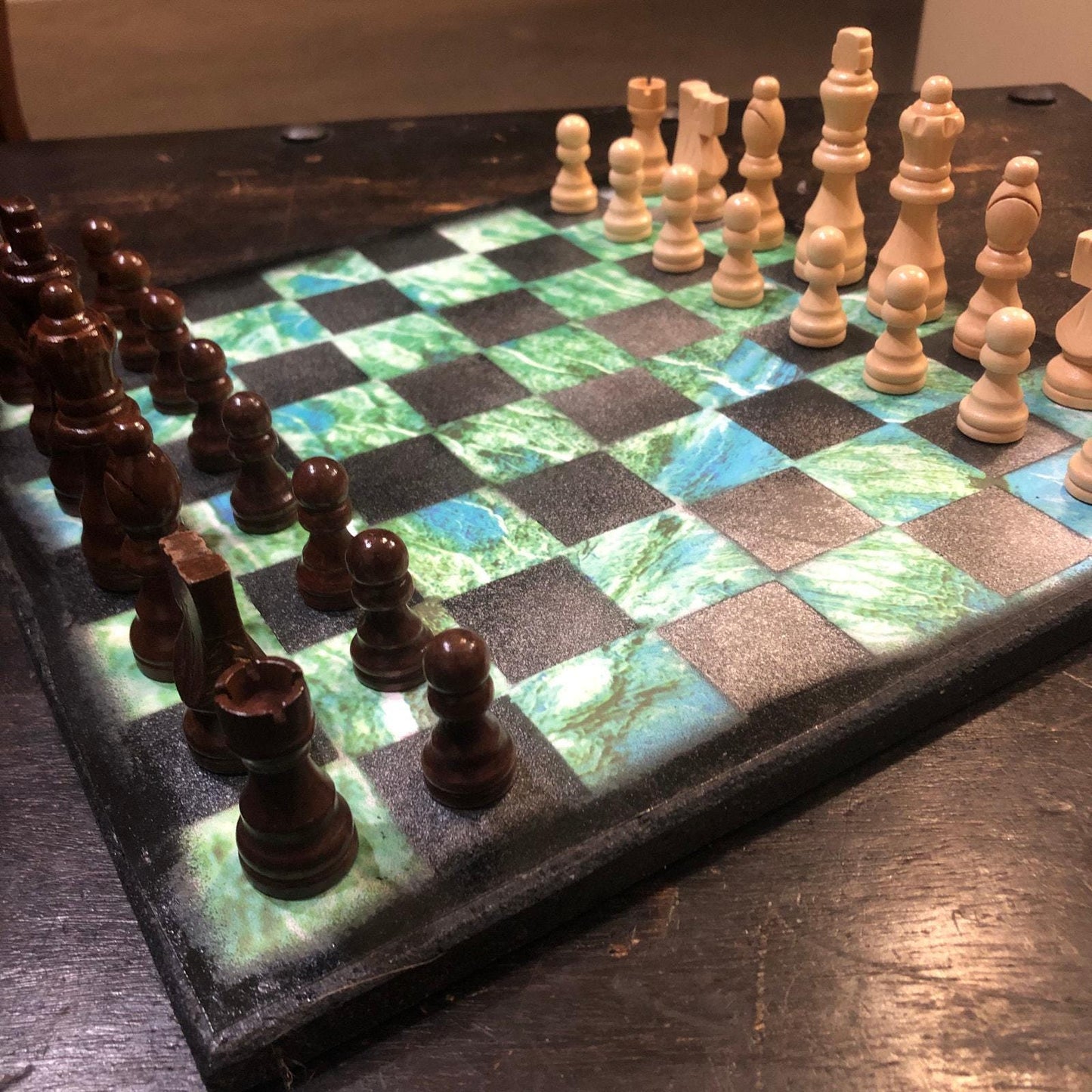 Scrapbook Chess Set - Green Crystal