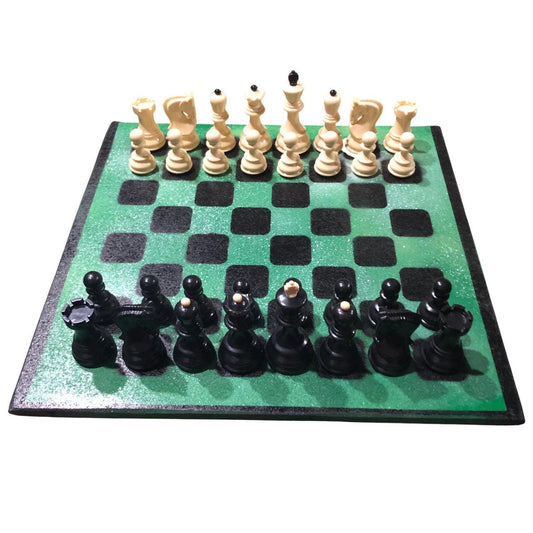 Large Painted Chess Set - Green & Black