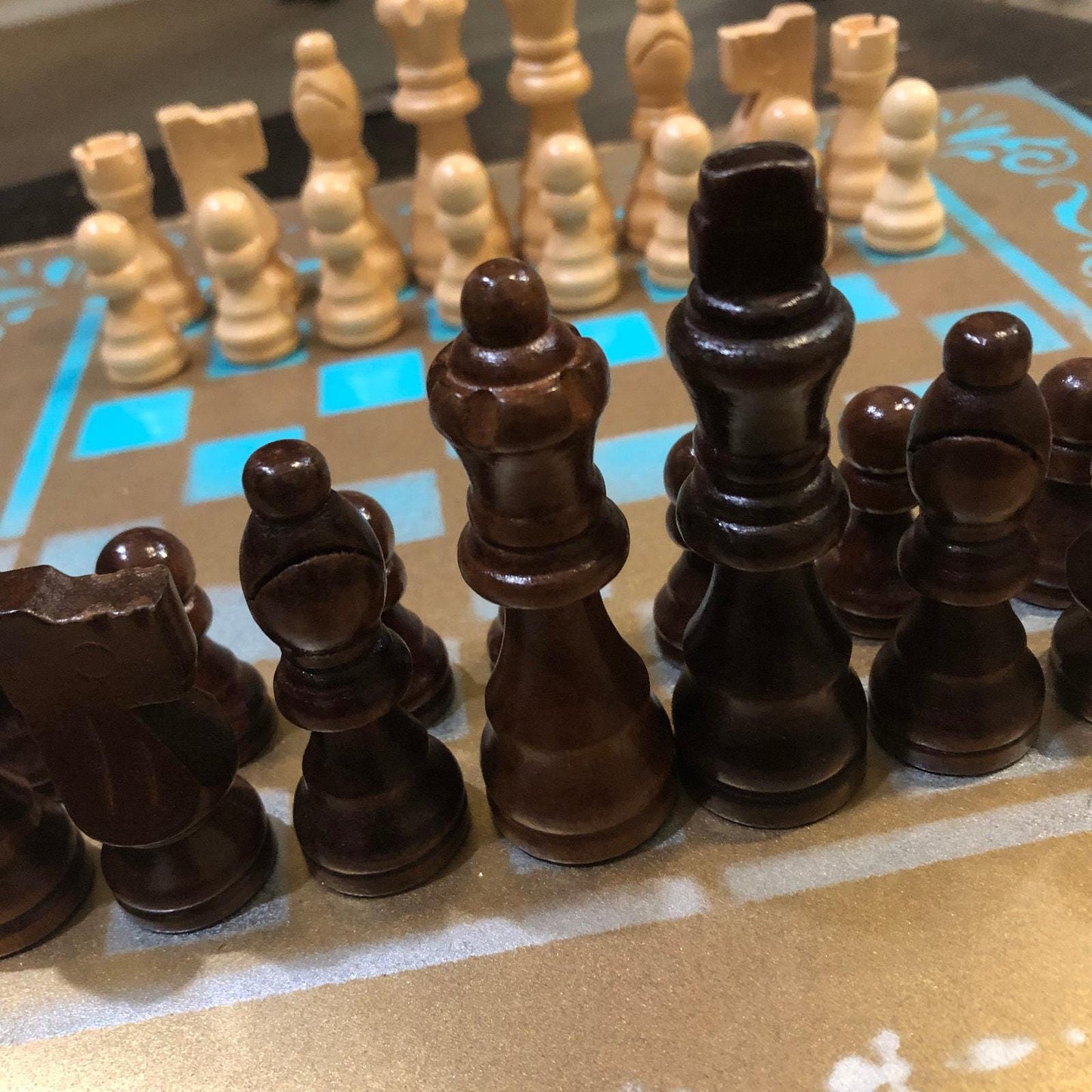 Chess Set - Blue White & Gold