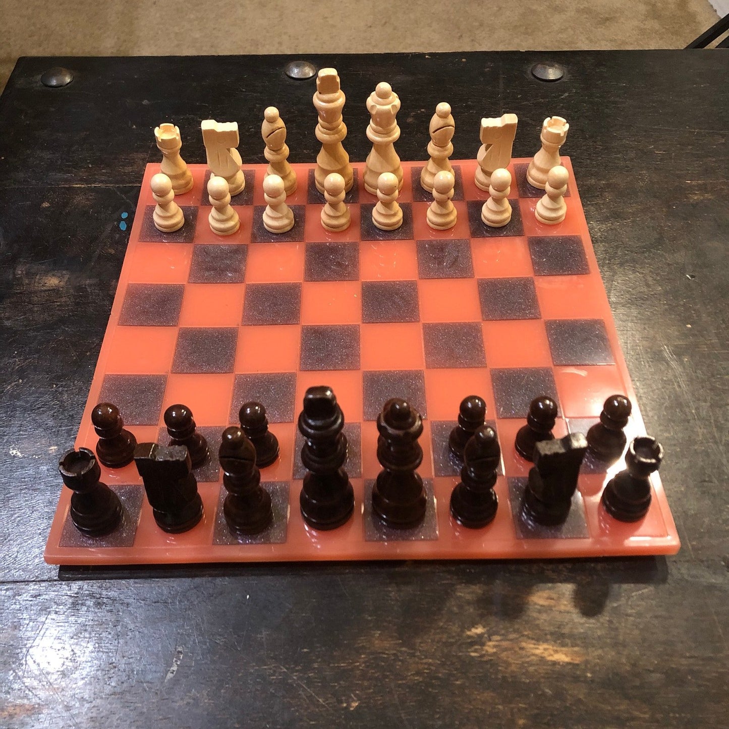 Resin Chess Set - Red & Black (Wood Pieces)